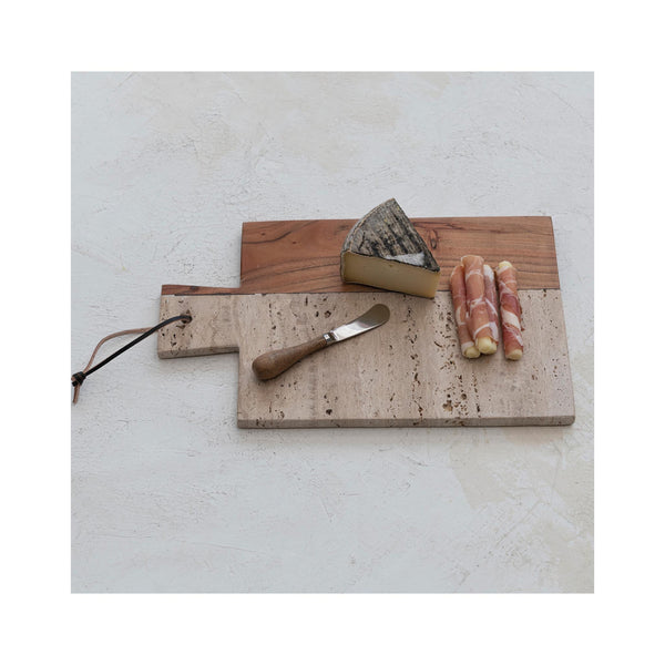 Travertine & Acacia Cheese Board with Knife