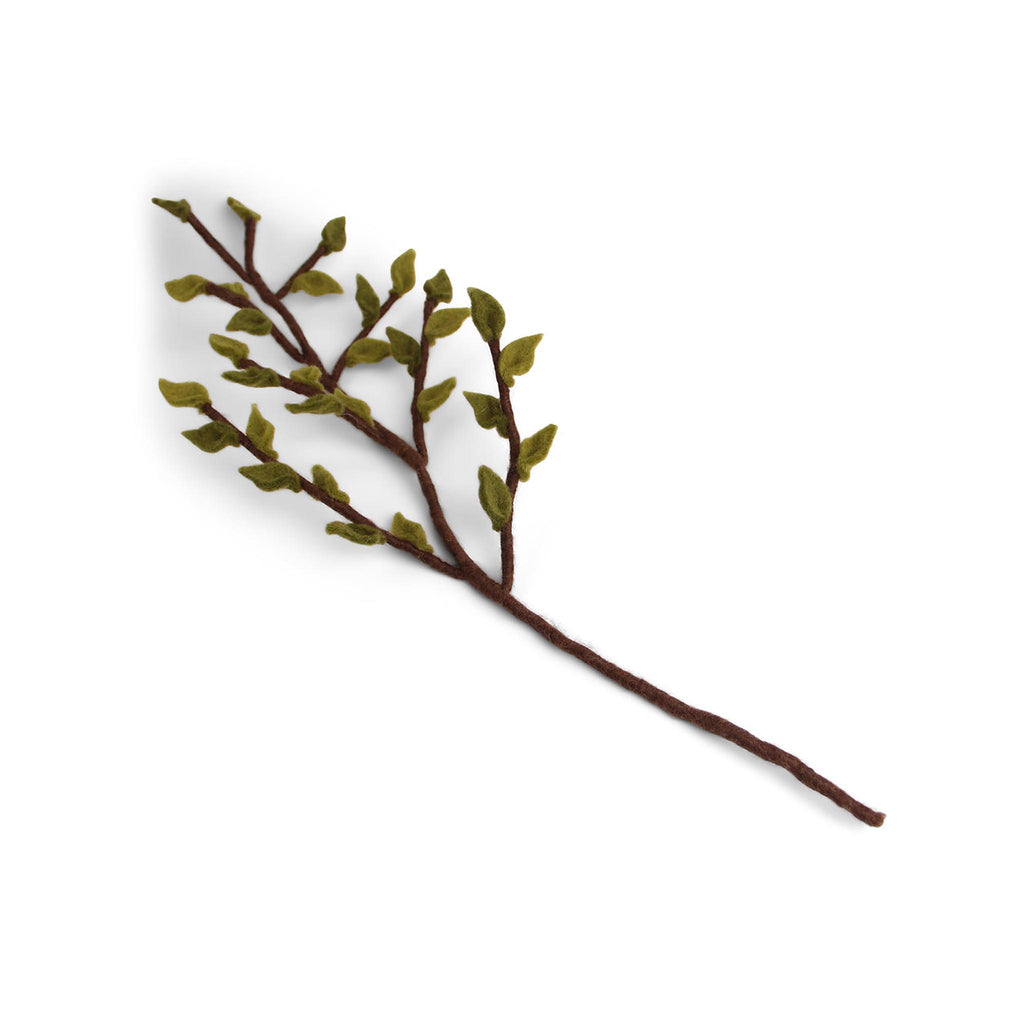 Felt Branch with Green Leaves