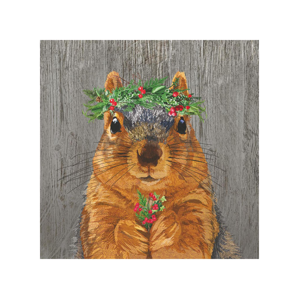 Winter Berry Squirrel Beverage Napkins