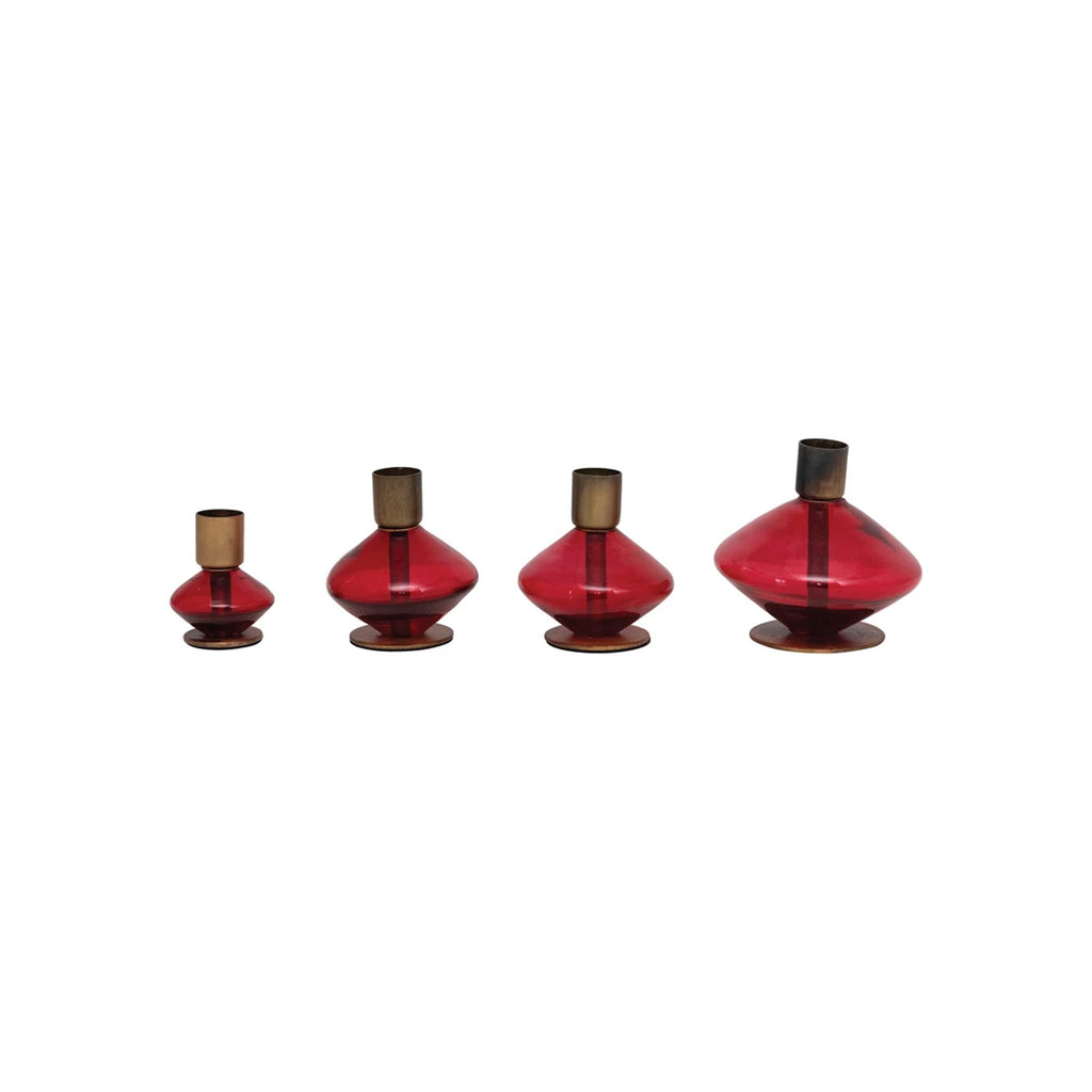 Glass & Metal Taper Candle Holders - Red