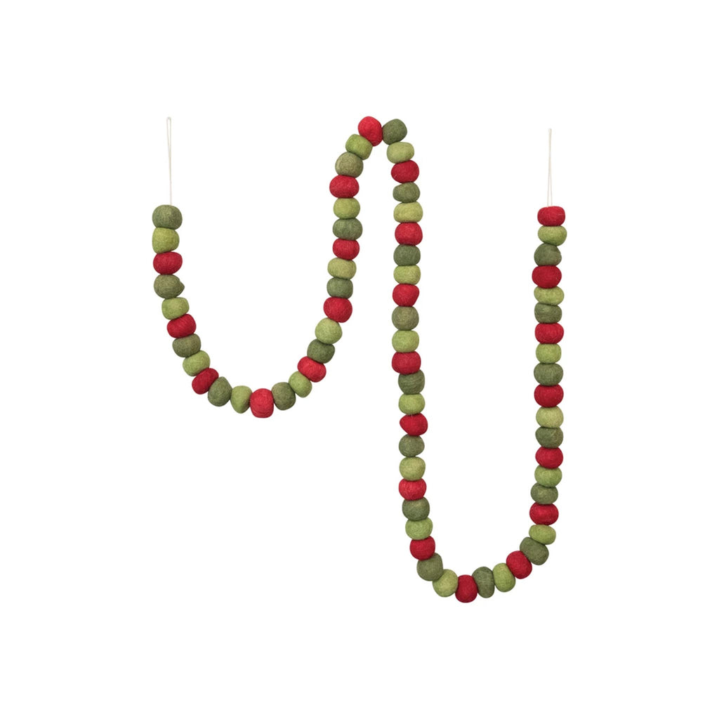 Wool Felt Ball Garland - Red & Green
