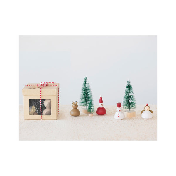 Gift Boxed Christmas Scene with Figures & Trees - displayed