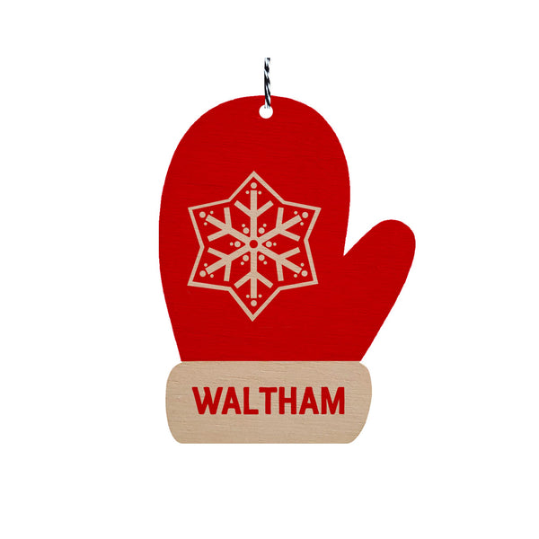 Wooden Die Cut Waltham Massachusetts Ornaments - Mitten