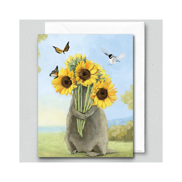 Groundhog with Sunflowers Card