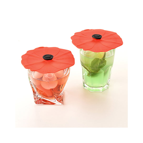Silicone Floral Drink Covers Set of 2 - Poppy