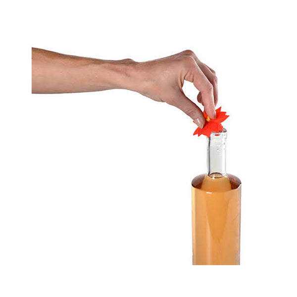 Silicone Bulb Bottle Stoppers - Winter - Poinsettia in use