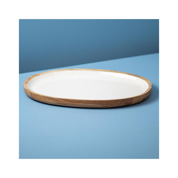 Mango Wood & White Enamel Oval Platter