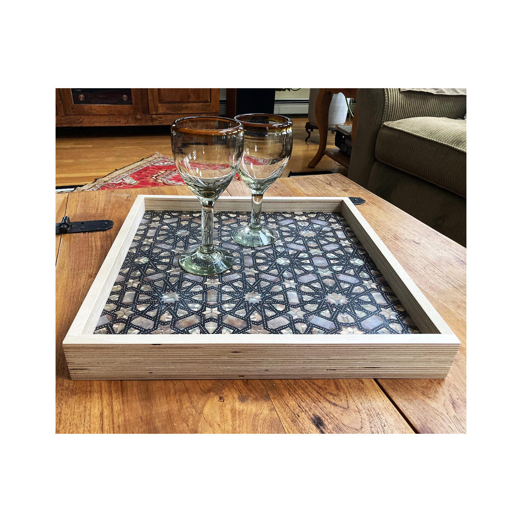LAMOU Printed Baltic Birch Serving Tray - Astral Pearls - in use