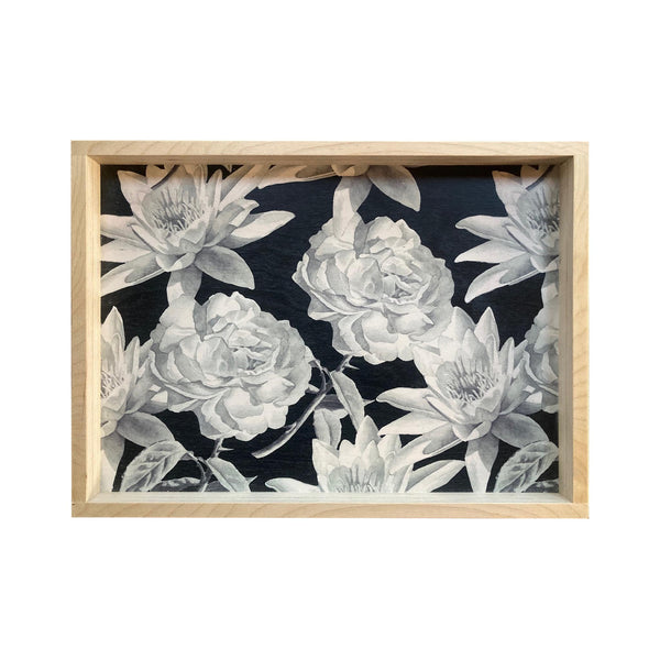 LAMOU Printed Baltic Birch Serving Tray - Roses & Lilies on Black