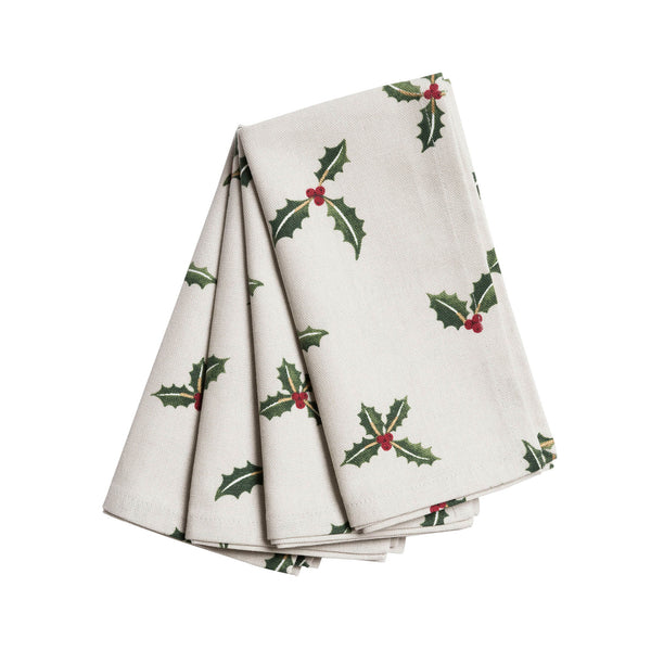 Christmas Holly & Berries Napkins Set of 4