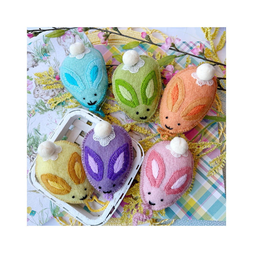 Embroidered Wool Egg Bunnies Ornaments