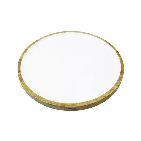 Mango Wood & White Enamel Round Platter