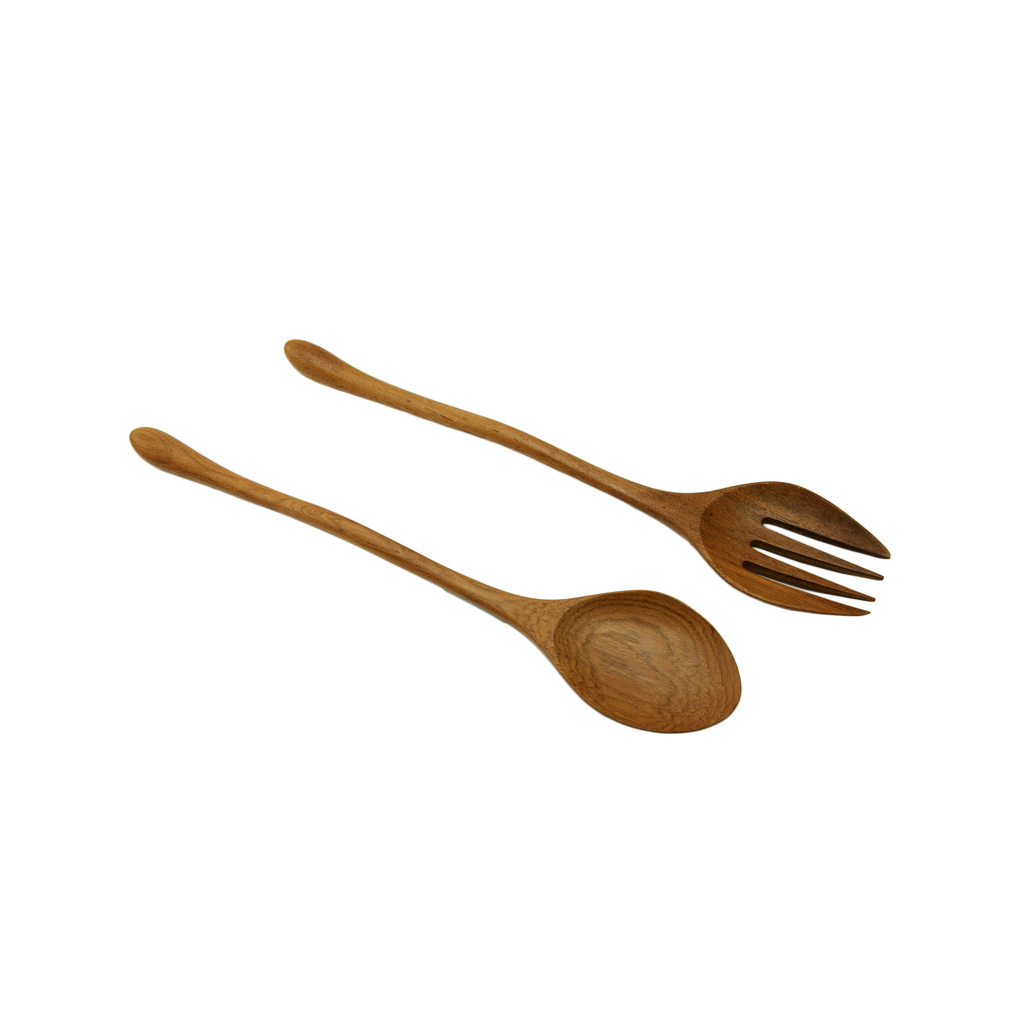 Teak Water Drop Salad Server Set