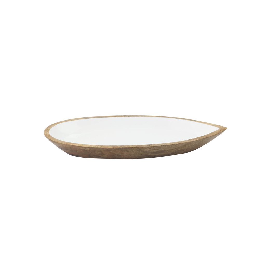 Mango Wood & White Enamel Oval Dish - Medium