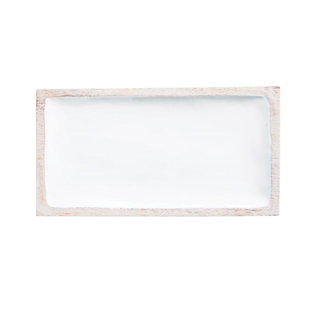 Mango Wood & White Enamel Tray - 15"