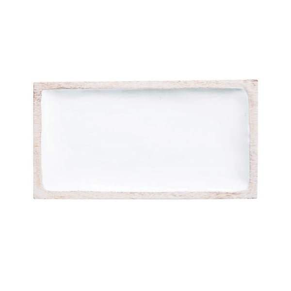 Mango Wood & White Enamel Tray - 15"