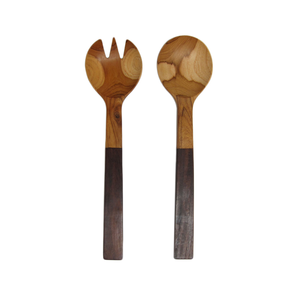 Teak Two-Tone Rounded Salad Server Set