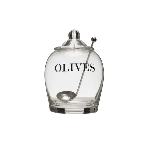 Glass Olive Jar with Slotted Spoon