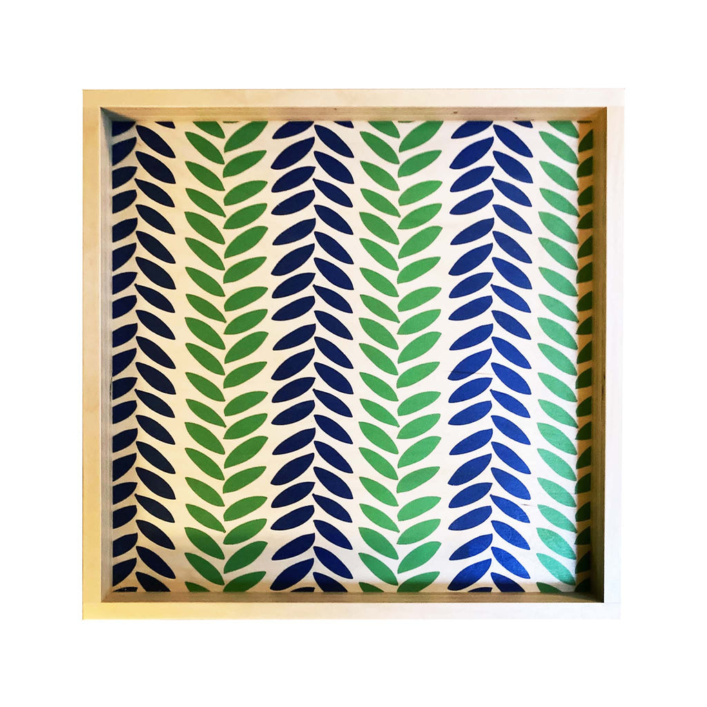 LAMOU Baltic Birch Printed Serving Tray - Linear Leaves -  Blue/Green