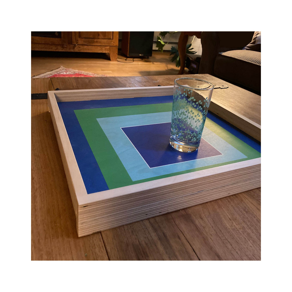 LAMOU Baltic Birch Printed Serving Tray - Albers Squares -  Blue/Green - lifestyle