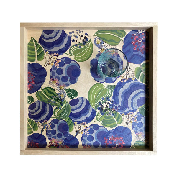 LAMOU Baltic Birch Printed Serving Tray - Blue Posies