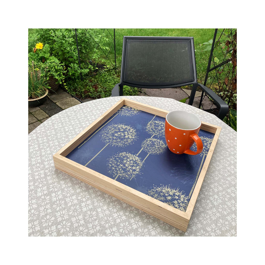 LAMOU Baltic Birch Printed Serving Tray - Atomic Allium on Blue
