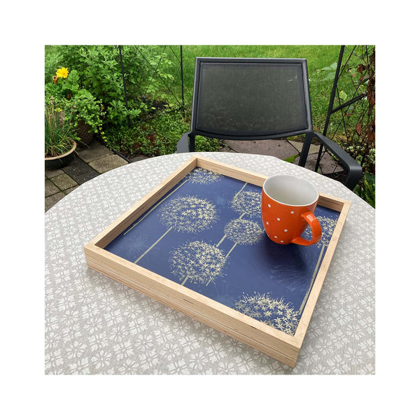 LAMOU Baltic Birch Printed Serving Tray - Atomic Allium on Blue