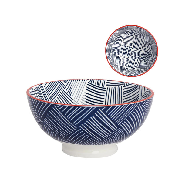 Kiri Porcelain Bowl - Blue Hatch Weave - Large