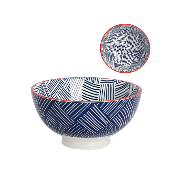 Kiri Porcelain Bowl - Blue Hatch Weave - Medium