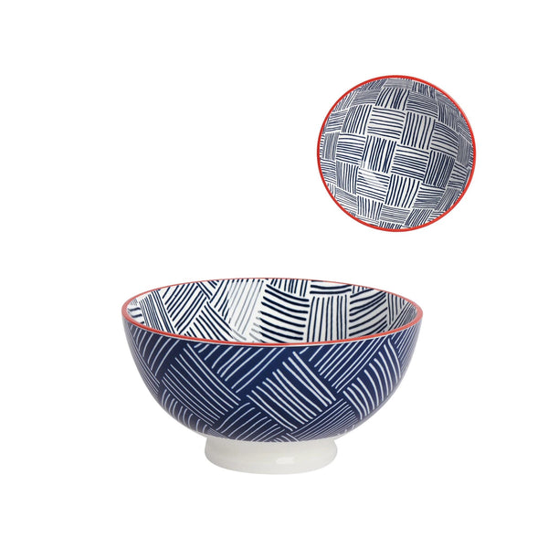 Kiri Porcelain Bowl - Blue Hatch Weave - Small