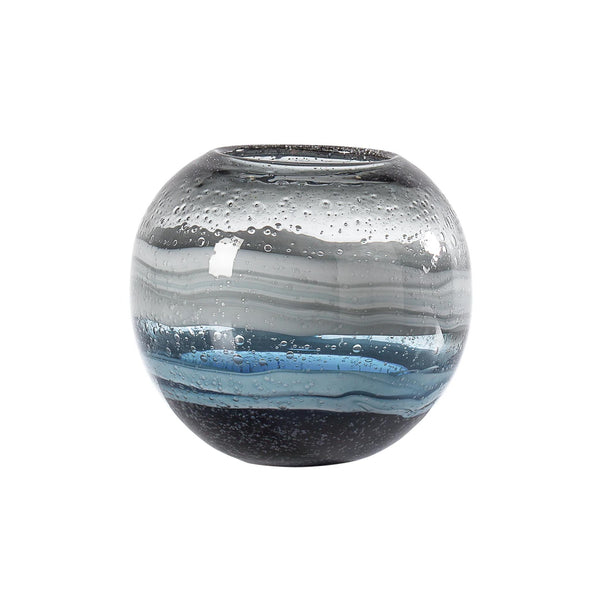 Andrea Swirl Glass Sphere Vase - Blue