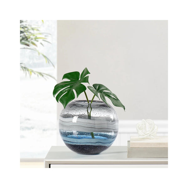 Andrea Swirl Glass Sphere Vase - Blue
