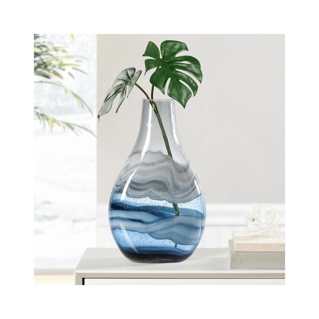 Andrea Swirl Glass Bulb Vase - Blue - 14.25"