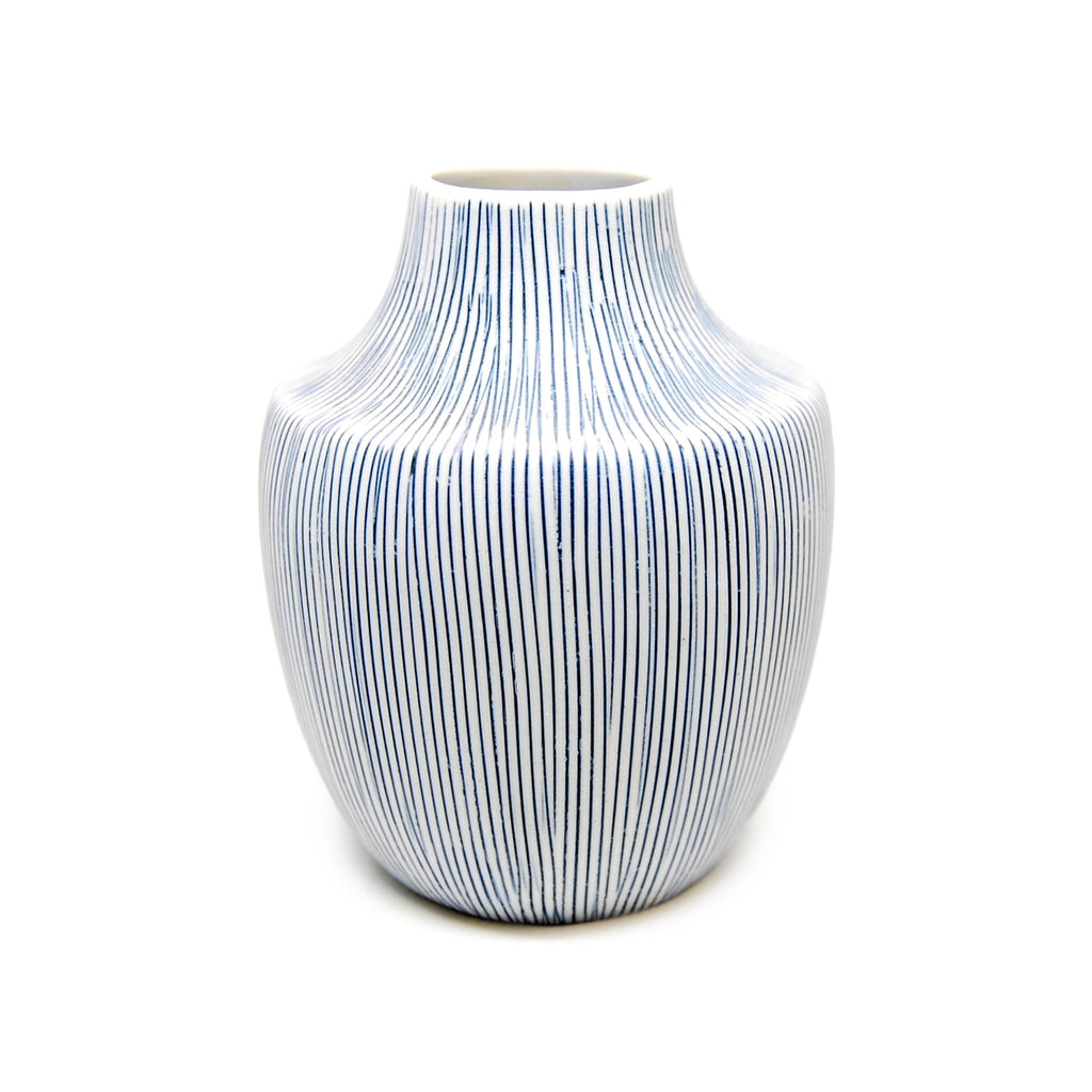 Inca Mini Vase - White with Blue Lines