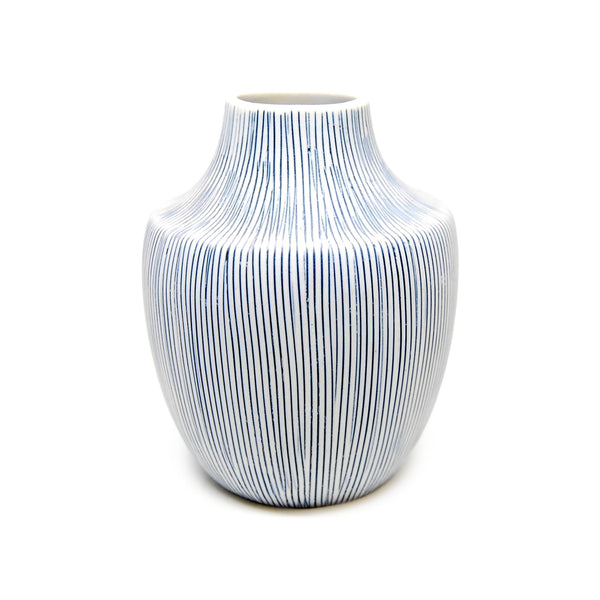 Inca Mini Vase - White with Blue Lines