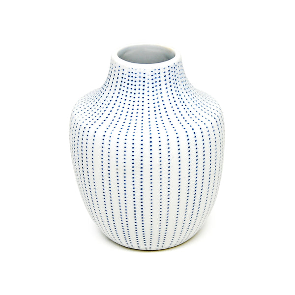 Inca Mini Vase - White with Blue Dashes