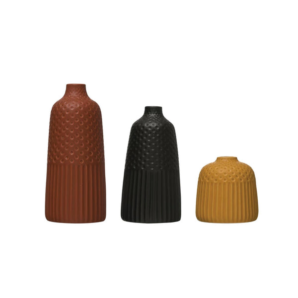 Embossed Glazed Stoneware Vases